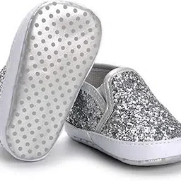 SNAPPSY Newborn Baby Soft Soled Bling Crib Shoes Anti-Slip Sneakers Silver 11cm-picture-14