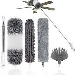 Kelursien Microfiber Duster With Extension Pole 30-100 Inches-5Pcs Furniture Dusters For Cleaning High Ceiling Fans,Cobwebs,Blinds-Retractable Gap Dust Brush Cleaner And Long Feather Duster,Grey-picture-27