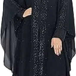 buraque designer Black Farasha Beads & Stone Work Burqa For Women Elegant Modest Wear Islamic Naqab Abaya Free Size-picture-32