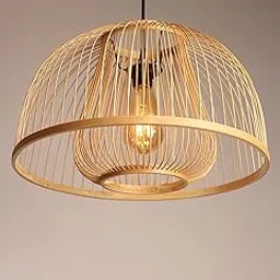Habere India-All the Cultures Fabricating India Bamboo Lamps | Bamboo Pendant Lamp | Boho Lampshade | Cane Lampshade | Luxury Rattan Lamps | Bamboo Hanging Lampshade (Diameter 40 CM, Height 25 CM)-picture-16
