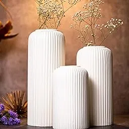 KREATIVE ART’S Modern Ceramic Flower Vase for Living Room, Flower Pots for Home Decoration, Home Decor, (Set of 3PCS, Off White) (Matt White)-picture-20