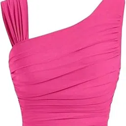 Women’s One Shoulder Ruched Crop Top | Trendy Sleeveless Stretchy Blouse-picture-43