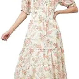 Women Pink Half Sleeves Tie-Up Printed Casual Dress-image-13