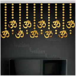 Wall1ders 10 Om 100 Dots (Pack of 110) Decorative Mirror Stickers for Wall, Wall Mirror Stickers, 3D Acrylic Stickers Wall Stickers for Hall Room, Bed Room, Kitchen Living Room Kids Room (Golden)-image-22