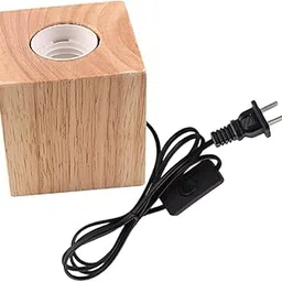 MERISHOPP™ E27 Wood Base Table Lamp Bulb Socket Holder Decor Night Light Square 8X8Cm-picture-44