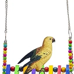 GREENBIRDS Toys Bird Wooden Swing Colorful Natural Wood Parrot Toys Cage Accessories Resting Toy Wooden Training Aid for Bird & Parrots Wooden Chew Toy, Love Bird, Finches, Sunconure-image-3