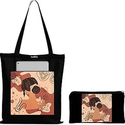 trendoprint Eco-Friendly Printed Black Tote Bag 14 x 16 inch with Makeup Pouch for College, Shopping and Travelling (TB145)-picture-10