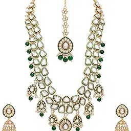 i jewels Gold Plated Traditional Kundan & Pearl Long Meenakari Necklace with Jhumki Earring Jewellery Set For Women (IJ391G)-picture-19