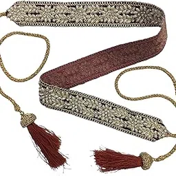 hemdev Women's Maroon Color Velvet Kamarband (Bridal Belt) with Embroidery And Handmade Heavy Zarkhan Diamond Stone Kundan(Adjustable) width 4cm /Waist Hip Belt/Lehnga Belts/saree belt-picture-33