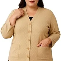 le arc Women's Woollen V-Neck Plus Size Winter Cardigan Sweater with Front Pockets-picture-24