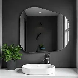 SDG Asymmetric Wall Mirror, 61 x 61 cm, Pebble-Shaped, Frameless Design, Shatterproof Glass, Dual Mounting-picture-22