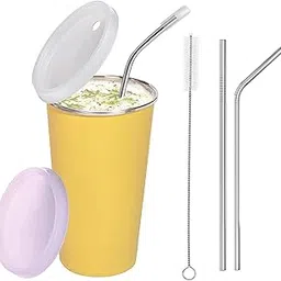 KIDINGTON Stainless Steel Sipper for Kids with Straw Glass for Kids Milk Tumbler with Straw and Lid Sippy Cup with Gum Protection for Kids (300 ml, 1-4 Years) (STR GLS 111 Yellow)-picture-30