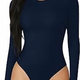 mangopop Women's Round Neck Long Sleeve Tops T Shirt Bodysuit (Long Sleeve (Deep Blue), X-Large)-picture-14