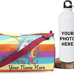 savri Personalized Kid's Travel Duffle Bag & Bottle Combo Set with Child's Name Printed-Customized with Unicorn Theme for Girls, Ideal for School, Activity Class & Outings.Best Choice for Return Gifts-picture-30