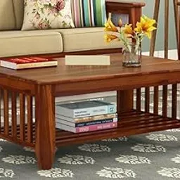 WOODSTYLE Solid Sheesham Wood Center Table, Coffee Table, Teapoy Table Tea Table for Living Room/Hall/Home/Office Wooden Table for Sofa (Brown Honey Finish) image 1
