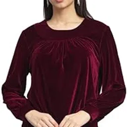 vaararo Velvet Blouson Top for Women | Round Neck Puff Sleeves Stylish Party Outfit-picture-37