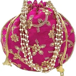 byra Velvet Sequence Bridal Potli Bag for Women-picture-12