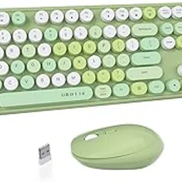 UBOTIE Colorful Computer Wireless Keyboard Mouse Combos, Typewriter Flexible Keys Office Full-Sized Keyboard, 2.4GHz Dropout-Free Connection and Optical Mouse (Green-Colorful)-picture-31