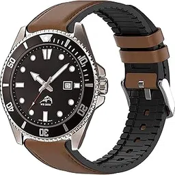 Compatible with Casio MDV106-1A bands,Lamshaw 22mm Leather Silicone Breathable Replacement Smartwatch Strap Wristband Compatible with Casio MDV106 Series Watch-image-77
