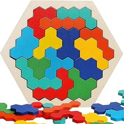 Kidology Wooden Hexagon Puzzle for Kid Adults | Shape Pattern Block Tangram Brain Teaser Puzzles Challenge Toy Geometry Logic IQ Game STEM Montessori Educational Gift for All Ages Challenge-picture-39