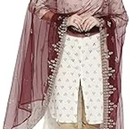 dupatta bazaar Women's Embroidered & Embellished Burgundy Net Dupatta-picture-37