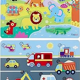 Fiddlys Wooden Learning Educational Puzzle for Kids & Children Age 4+ Double Layered Wooden Puzzles with Bright Front & Back Print (Animals & Vehicles)-picture-17