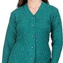 ladywillington Lady Willington Women Woolen V-Neck Self Design Cardigan Heavy Rainbow Fabric Winter Wear Pure Wool Cardigans for Women Sweaters Fully Warm Cardigan Free Sizes image 1