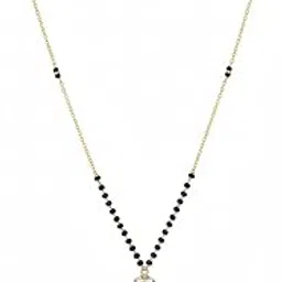 Elegant Gold-Plated Crystal Mangalsutra Necklace with Black Beads, Traditional Indian Wedding Jewelry, Decorative Pendant Design-image-34