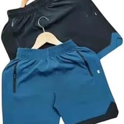small try Men's Athletic Shorts, Quick-Dry Fabric, Zippered Pockets, Black and Blue, Pack of 2-picture-20