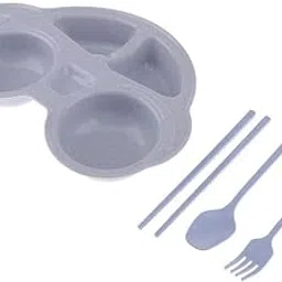 SNAPPSY 4Pcs Kids Cartoon car Shape Tableware Set Wheat Straw Cutlery Set Blue-image-5