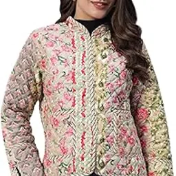 Ravaiyaa - Attitude is everything Women's Beige Export-Quality Indian Traditional Reversible Patchwork Quilted Cotton Jacket/Coat-picture-52