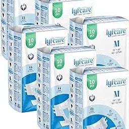Lyfcare Open Tape Adult Diaper Medium Size (M) - 60 Units (Pack of 6) | Unisex Diapers Open Tape | Waist (63-127 cm) | Wetness Indicator, Super Absorb, 360° Protection & 0% Leakage | for Men & Women-image-25