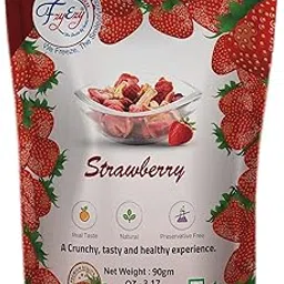FzyEzy Healthy Premium Freeze-Dried Strawberry Fruit Slices | Free GMO & No Add Sugars/Preservatives/Artificial Flavors/Colour | High in Dietary Fiber & Antioxidants | Promotes Good Digestive Health | Ideal Slices for Kids & Adults Pack of 4 (360 gm)-image-4