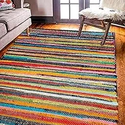 AHKNAZ Handmade Dhurrie Cotton Chindi Rug for Living Room and Bedroom Durable, Washable and Stylish Carpet Runner for Home Decor, Black DSN007 (Multi DSN007, 3.5x6 Feet)-image-30