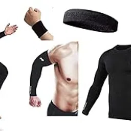never quit Men's Polyester Track Suit | Gym Suit Tshirt, Lower, Arm Sleeve, Headband and Wrist Band (Pack of 5) (Slim, Medium, Black)-picture-20