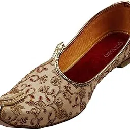 deeuco Men's Ethnic Golden and Maroon Embroidery Design Wedding,Party and Sherwani Jutti,Mojari-picture-14