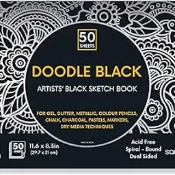 Zen Sangam Artists’ A4 Spiral 120 GSM Black Paper Sketchbook - Landscape - Smooth Surface - 50 Sheets | Size (21x29.7cm) for Color Pencils,Fineliners,Crayons,Oil Pastels,Wax Crayons,Charcoal-image-31