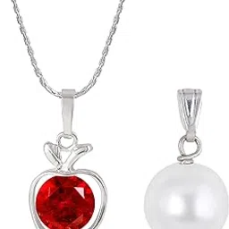 jfl Jewellery for Less Fashion Combo of Silver Whitegold Plated Cubic Zircon Apple Shape Solitaire Pendant and Japanese Pearl Pendant with Chain for Women and Girls-picture-19