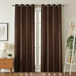 CLOUDTAILNET Premium Velvet Regal Bloom Pattern 100% Blackout Curtains - Thermal Insulated, Heavy Blackout, Room Darkening Blackout Curtain 7 feet Set of 2 Coffee-picture-45