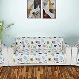 FABRIGAANZA Quilted Sofa Cover for 5 Seater | Premium Armchair Protector with Antislip Backing and Side Pockets, Soft & Washable Fabric | Ideal for Homes with Pets, Kids, Daily Use - White Floral-picture-18