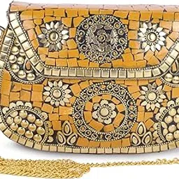 parato Handmade Metal bag Mosaic Red and Gold Shoulder Bag Clutch for girls and women-picture-41