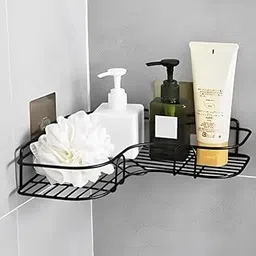 Puno Steel Corner Wall Shelf – Self Adhesive Bathroom & Kitchen Rack, No Drill Rustproof Storage Organizer (Pack of 1, Black)-picture-43
