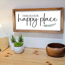 Bs amor Photo Frame This Is Our Happy Place Framed Wooden Signs Lettering Saying Wood Plaque Rustic Home Family Wall Decorative For Women Office Bathroom Shelf Decor 32x17 cm image 1