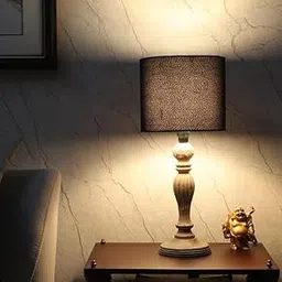 tu casa Wooden Table Lamps with Black Cotton Shade for Home Décor, Bedrooms, Living Room, Gifting, Diwali Decoration, Dining Space, Study Room, Restaurants (Height: - 16") - Bulb not Included-image-7