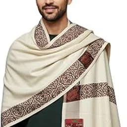 v vrinde Vrinde Dark Cream Wool Self Design Men's Shawl KA-SWL-34-picture-37