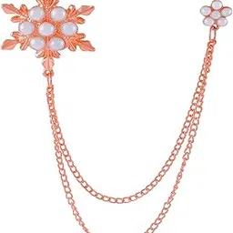 Rose Gold Plated Indo Western Crystal Snow Flakes Design Inspired Lapel Pin Brooch With Hanging Chain Decorated With Pearls For Boys And Men SP10002008-image-12