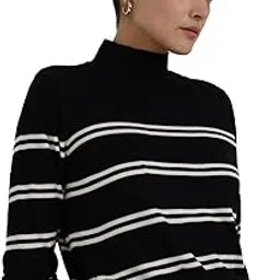 fablestreet Women Pullover Sweater | High Neck Striped Design with Ribbed Hemline | Soft Acrylic Fabric for Autumn & Winter Casual Wear-picture-50