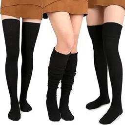 Women’s Woolen Thigh High Socks | Extra Long Knit Cotton Leg Warmers & Boot Stockings | Thermal Winter Wear Knee Length Socks for Girls & Women-image-88