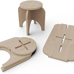 XSOURCE Modern Wooden Sitting Stool, Natural Plywood Construction, Curved Leg Design, Round Top, Portable Home Furniture-image-99