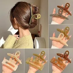 BAKEFY 2+2 Combo Big Hair Clips For Women Large Hair Claw Clips For Thick Hair Strong Hold Nonslip Jelly Moon Banana Nonslip Jumbo Jaw Clips Hair Styling Accessories (Total 4 Pcs), Multicolor-picture-32